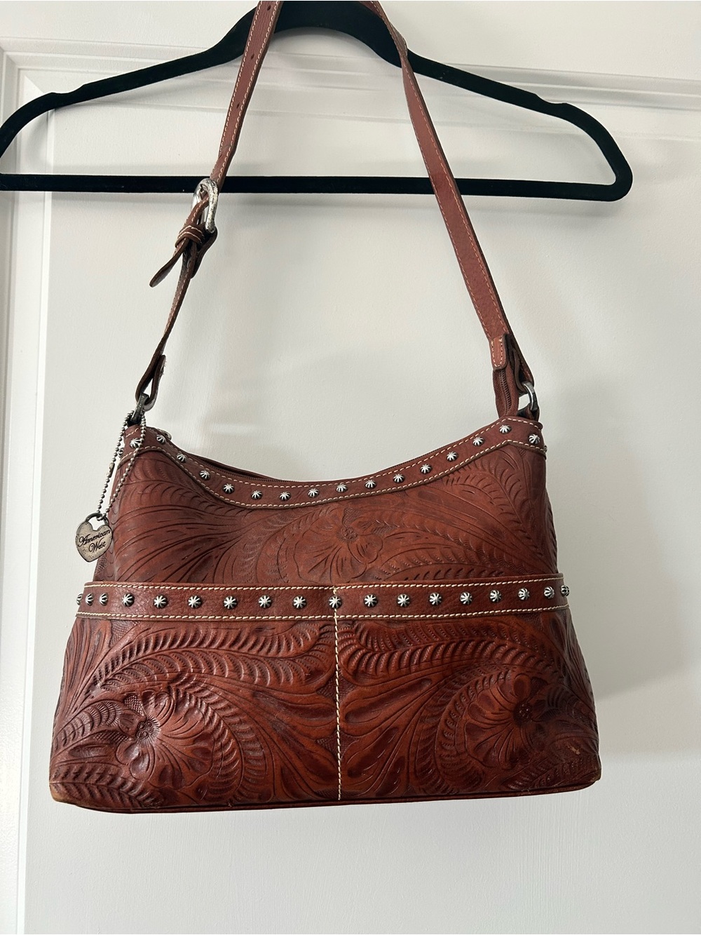 American West Tooled Leather Shoulder Bag - Brown
